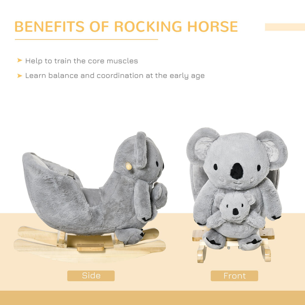 Yeah Depot - Qaba Kids Ride-On Rocking Horse, Koala-shaped Rocker with Realistic Sounds for Children 18-36 Months, Gray