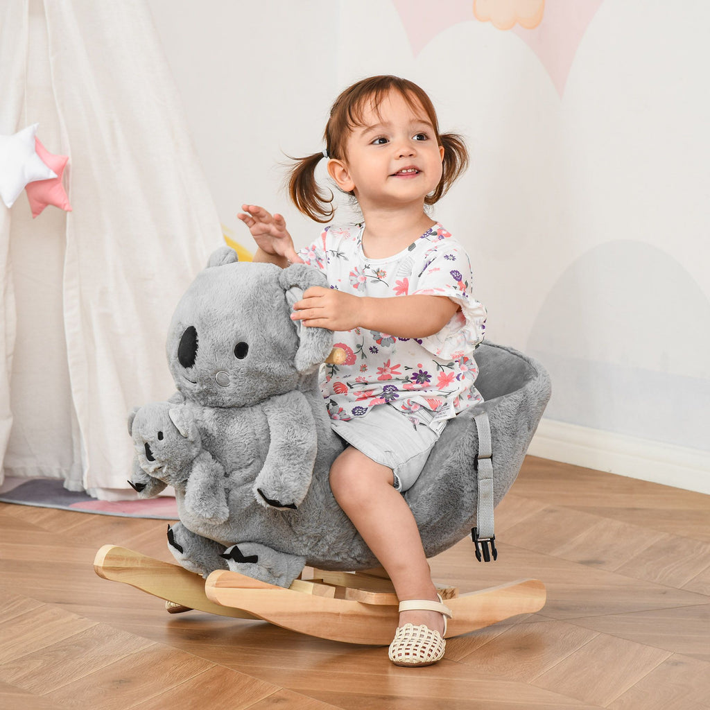 Yeah Depot - Qaba Kids Ride-On Rocking Horse, Koala-shaped Rocker with Realistic Sounds for Children 18-36 Months, Gray