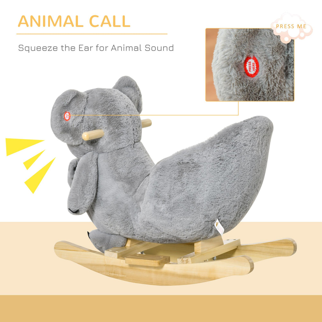 Yeah Depot - Qaba Kids Ride-On Rocking Horse, Koala-shaped Rocker with Realistic Sounds for Children 18-36 Months, Gray