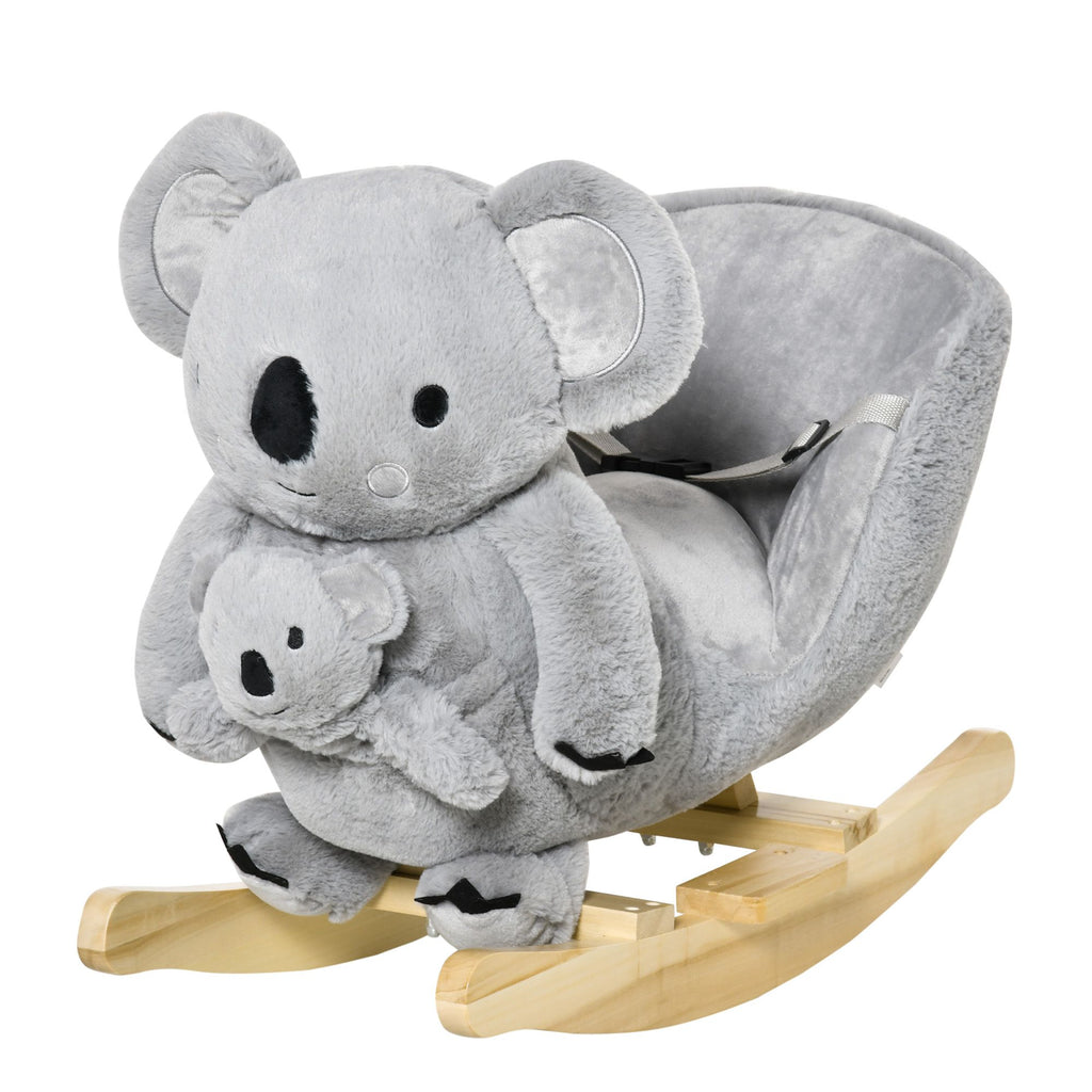 Yeah Depot - Qaba Kids Ride-On Rocking Horse, Koala-shaped Rocker with Realistic Sounds for Children 18-36 Months, Gray