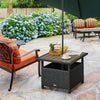 Yeah Depot - Outsunny 22'' Rattan Wicker Side Table with Steel Frame, Umbrella Insert Hole, Sand Bag for Outdoor, Patio, Garden, Backyard, Black & Tan