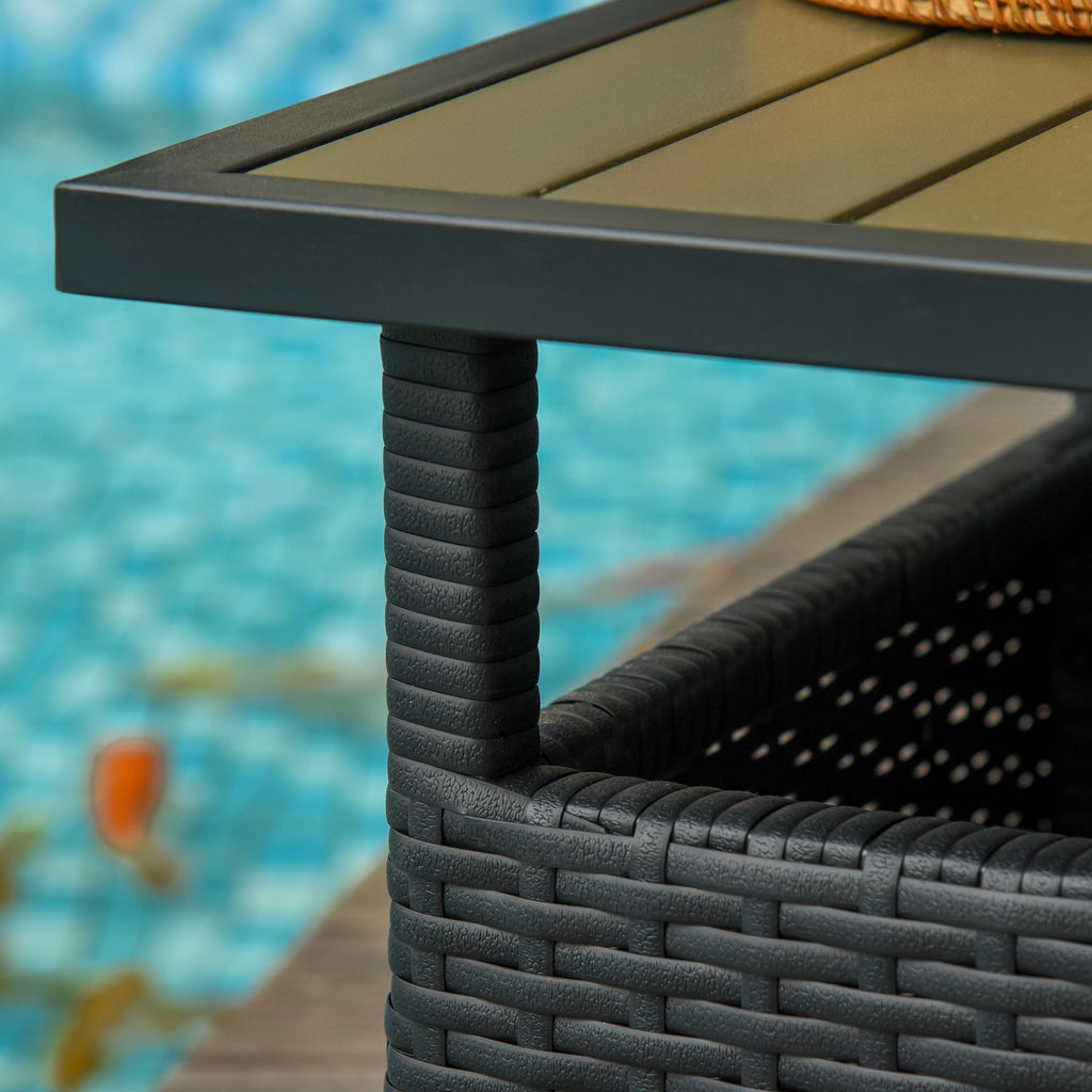 Yeah Depot - Outsunny 22'' Rattan Wicker Side Table with Steel Frame, Umbrella Insert Hole, Sand Bag for Outdoor, Patio, Garden, Backyard, Black & Tan