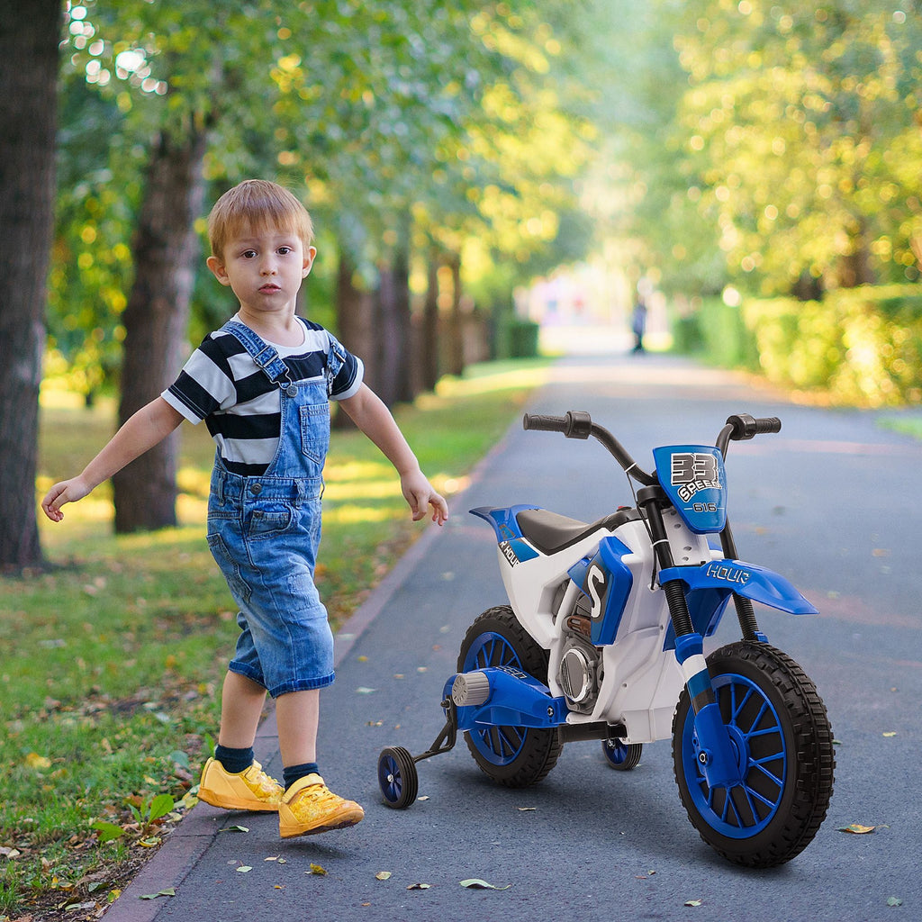 Yeah Depot - Aosom 12V Kids Motorcycle Dirt Bike Electric Battery-Powered Ride-On Toy Off-road Street Bike with Charging Battery, Training Wheels Blue