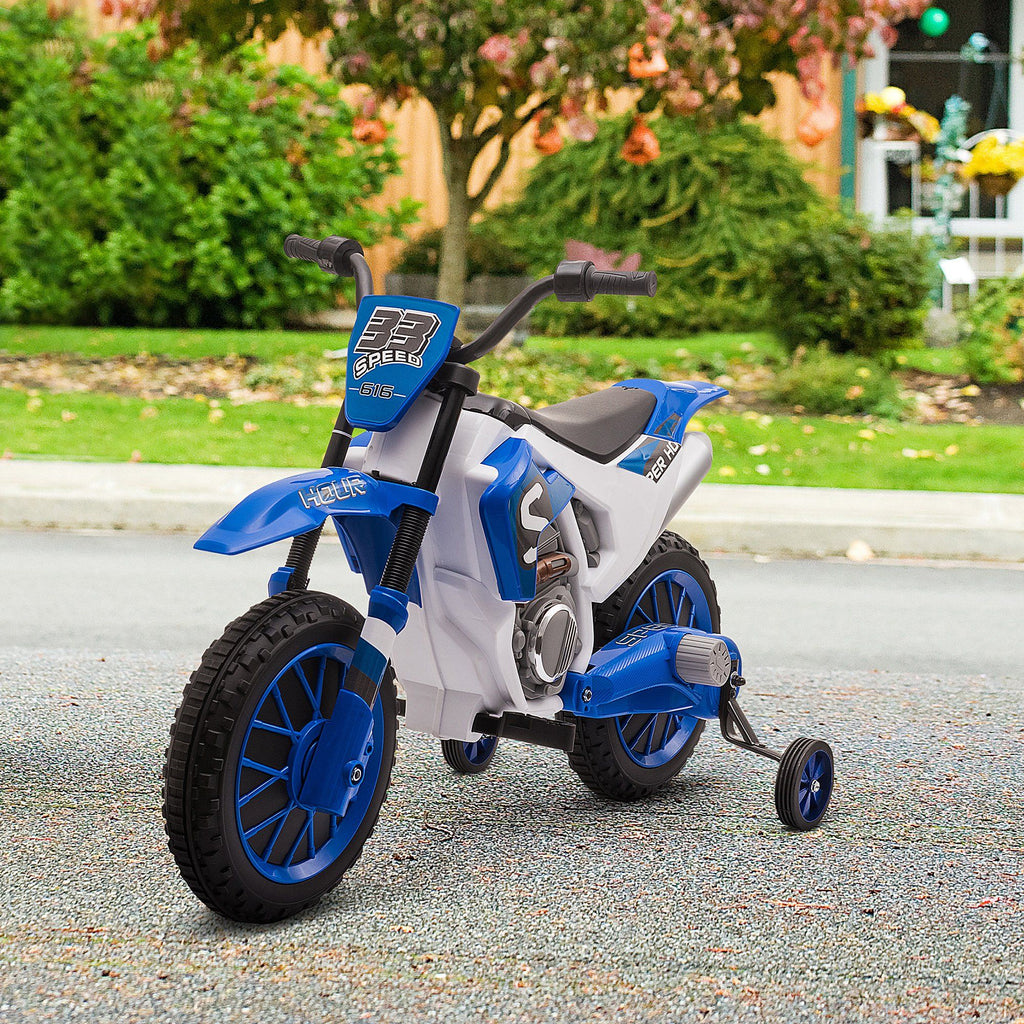 Yeah Depot - Aosom 12V Kids Motorcycle Dirt Bike Electric Battery-Powered Ride-On Toy Off-road Street Bike with Charging Battery, Training Wheels Blue