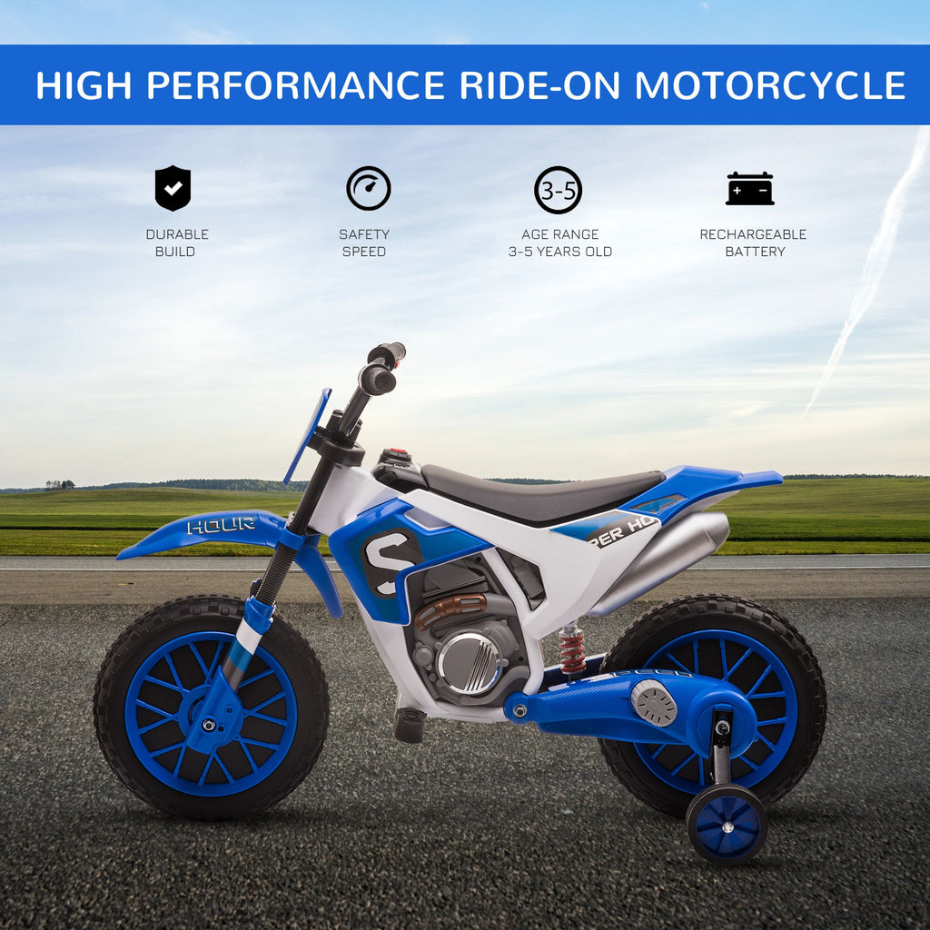 Yeah Depot - Aosom 12V Kids Motorcycle Dirt Bike Electric Battery-Powered Ride-On Toy Off-road Street Bike with Charging Battery, Training Wheels Blue