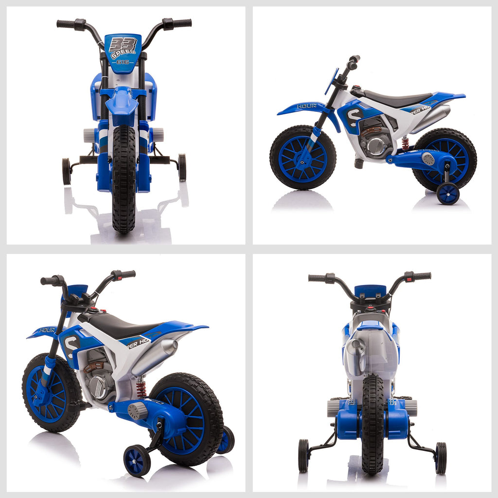 Yeah Depot - Aosom 12V Kids Motorcycle Dirt Bike Electric Battery-Powered Ride-On Toy Off-road Street Bike with Charging Battery, Training Wheels Blue