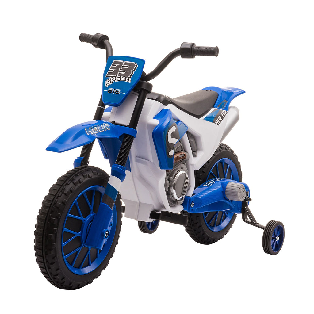 Yeah Depot - Aosom 12V Kids Motorcycle Dirt Bike Electric Battery-Powered Ride-On Toy Off-road Street Bike with Charging Battery, Training Wheels Blue