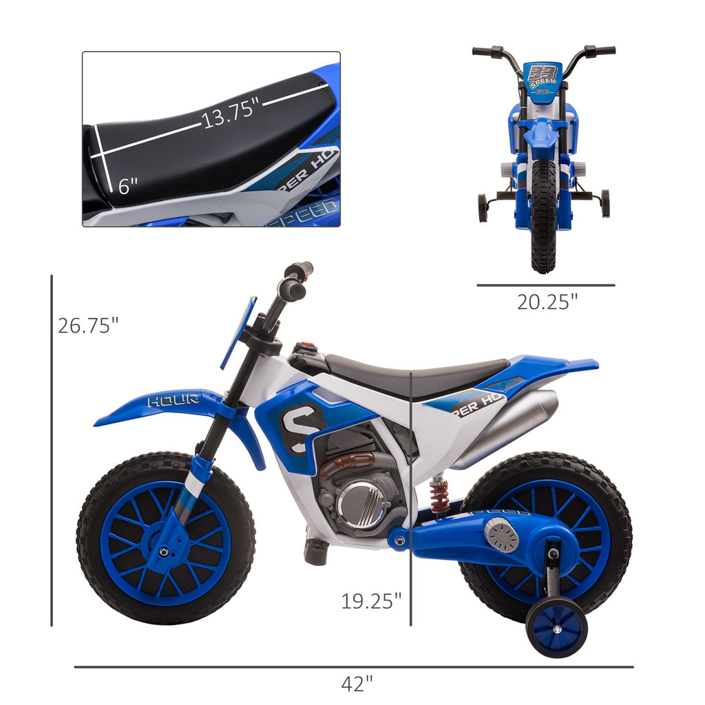 Yeah Depot - Aosom 12V Kids Motorcycle Dirt Bike Electric Battery-Powered Ride-On Toy Off-road Street Bike with Charging Battery, Training Wheels Blue