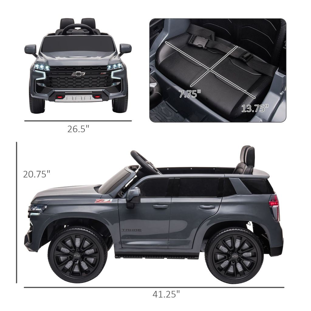 Yeah Depot - Aosom Chevrolet TAHOE Licensed Kids Ride on Car, 12V Battery Powered Kids Electric Car with Remote Control, Music, Lights, Horn, Suspension for 3-6 Years Old, Gray