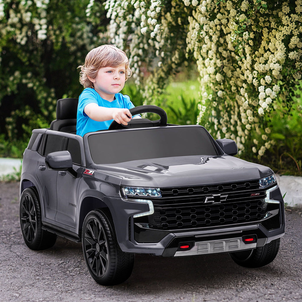 Yeah Depot - Aosom Chevrolet TAHOE Licensed Kids Ride on Car, 12V Battery Powered Kids Electric Car with Remote Control, Music, Lights, Horn, Suspension for 3-6 Years Old, Gray
