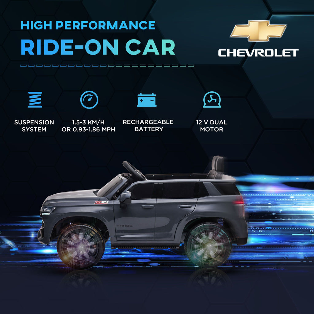 Yeah Depot - Aosom Chevrolet TAHOE Licensed Kids Ride on Car, 12V Battery Powered Kids Electric Car with Remote Control, Music, Lights, Horn, Suspension for 3-6 Years Old, Gray