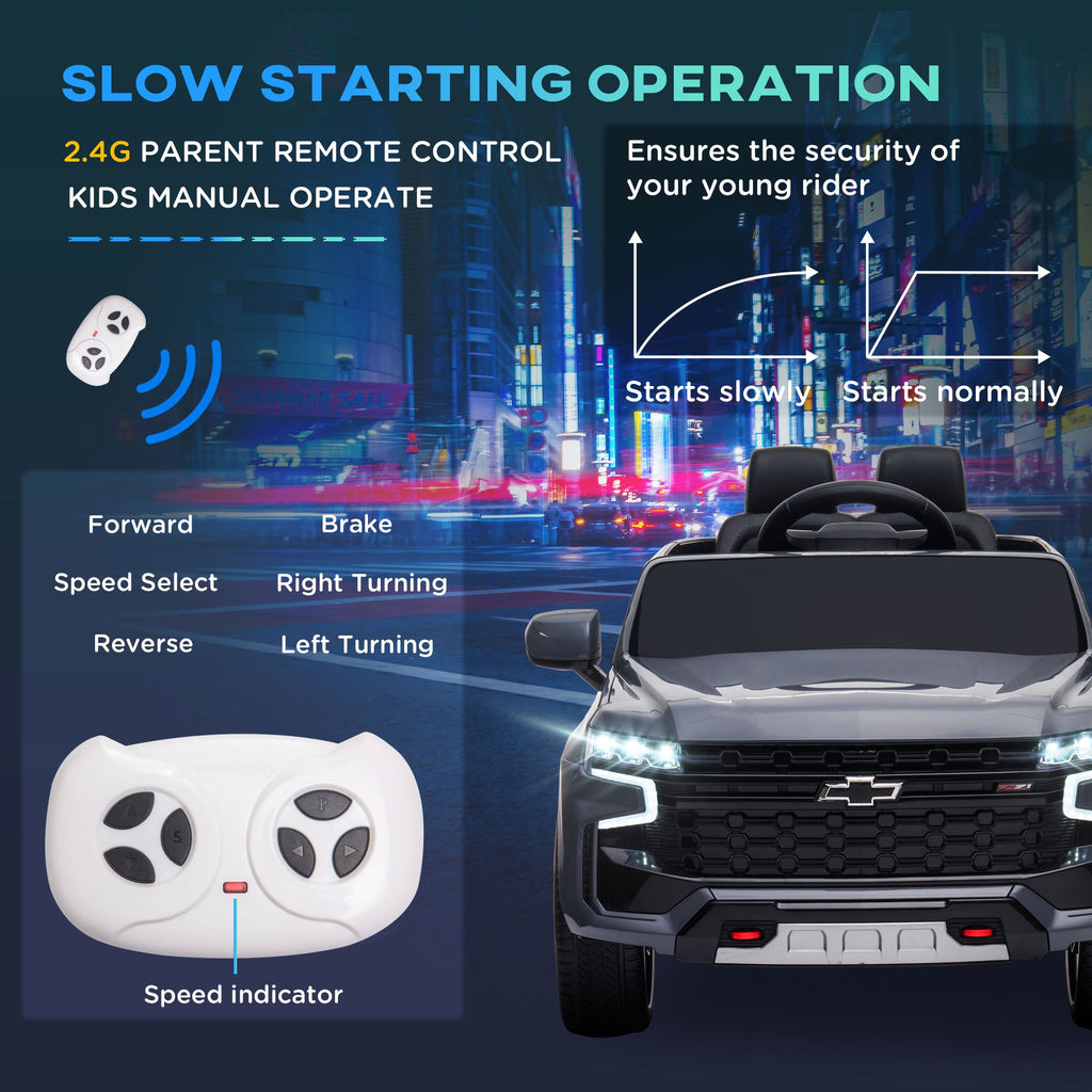 Yeah Depot - Aosom Chevrolet TAHOE Licensed Kids Ride on Car, 12V Battery Powered Kids Electric Car with Remote Control, Music, Lights, Horn, Suspension for 3-6 Years Old, Gray