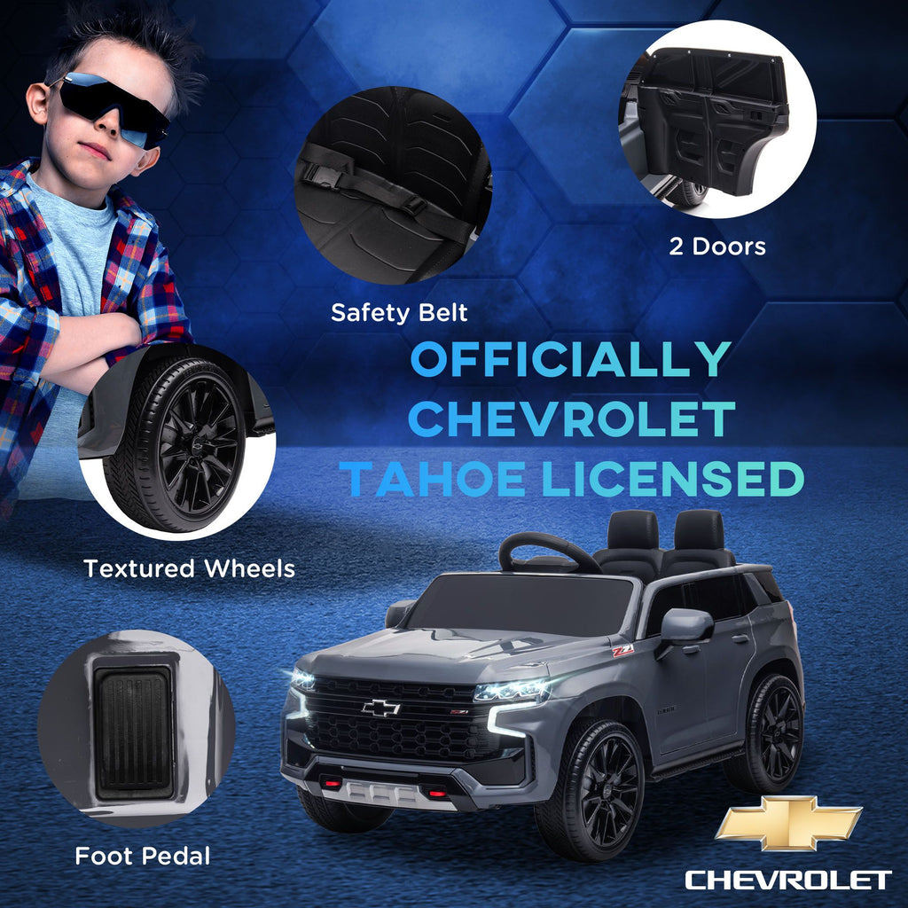 Yeah Depot - Aosom Chevrolet TAHOE Licensed Kids Ride on Car, 12V Battery Powered Kids Electric Car with Remote Control, Music, Lights, Horn, Suspension for 3-6 Years Old, Gray