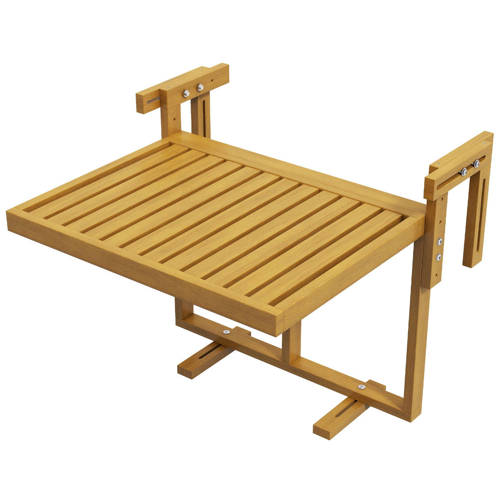 Yeah Depot - Outsunny Balcony Railing Table, Outdoor Folding Hanging Table / Desk, Space Saving 4 Height Adjustable Wood Balcony Bar Table for Serving Food, Flower Stand, Studying, Natural