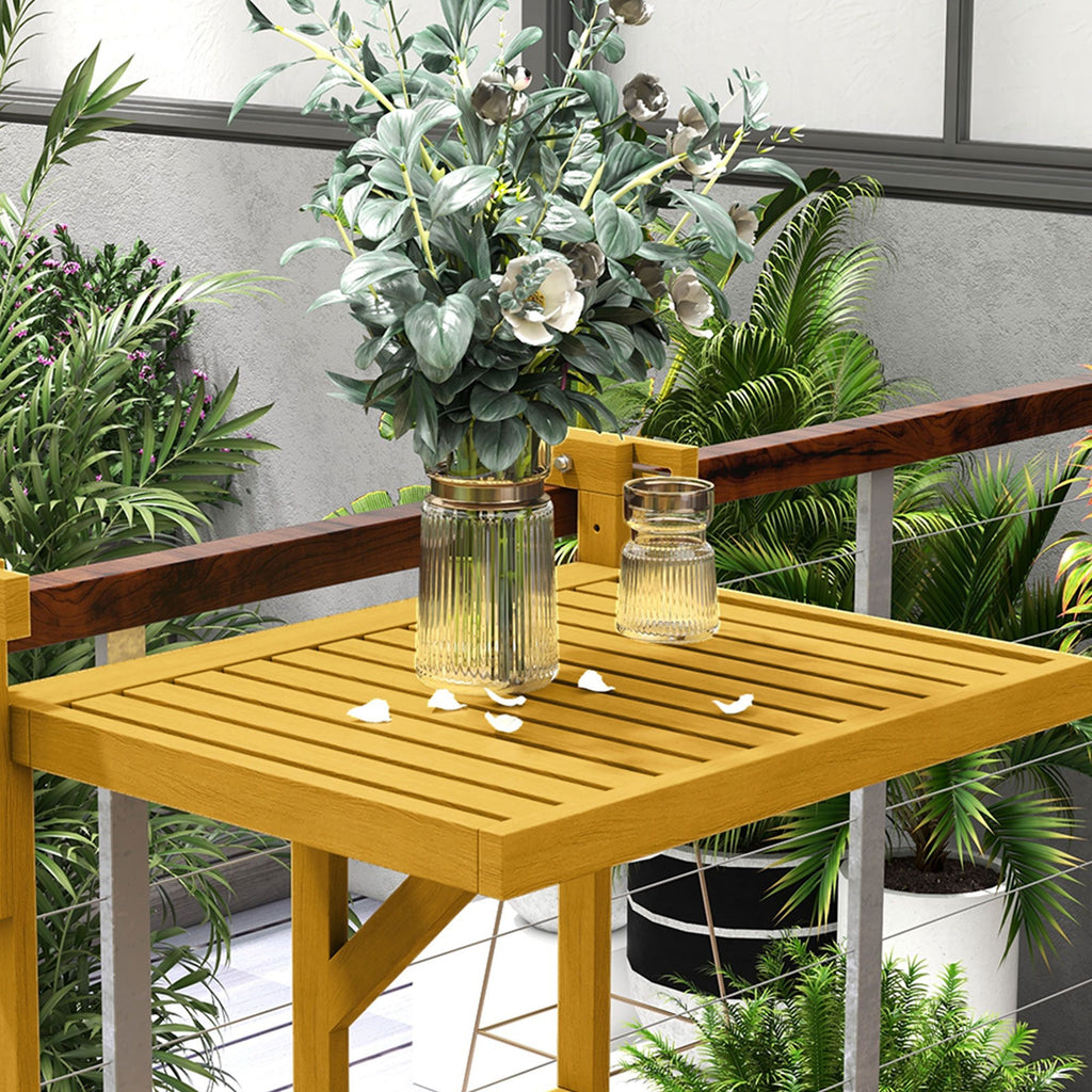 Yeah Depot - Outsunny Balcony Railing Table, Outdoor Folding Hanging Table / Desk, Space Saving 4 Height Adjustable Wood Balcony Bar Table for Serving Food, Flower Stand, Studying, Natural