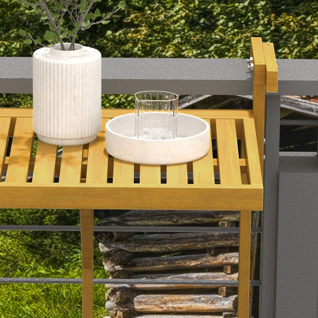 Yeah Depot - Outsunny Balcony Railing Table, Outdoor Folding Hanging Table / Desk, Space Saving 4 Height Adjustable Wood Balcony Bar Table for Serving Food, Flower Stand, Studying, Natural