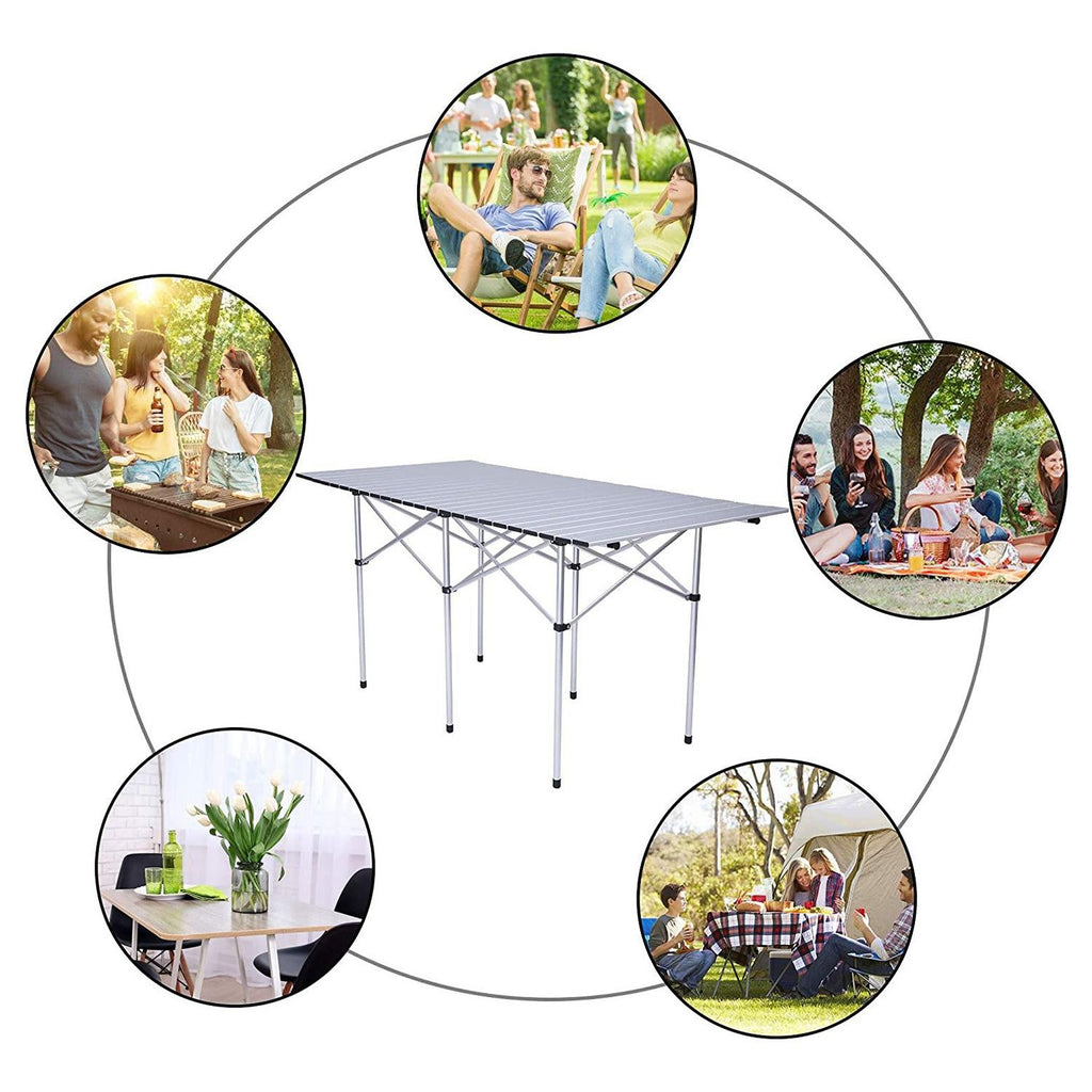 Yeah Depot - Portable Folding Lightweight Aluminum Camping Picnic Table for 4-6, Compact Roll Top Table with Carry Bag