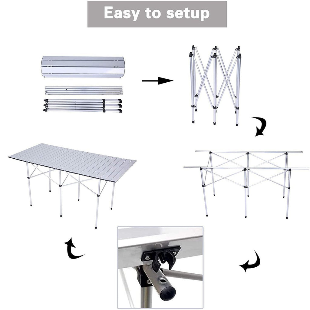 Yeah Depot - Portable Folding Lightweight Aluminum Camping Picnic Table for 4-6, Compact Roll Top Table with Carry Bag