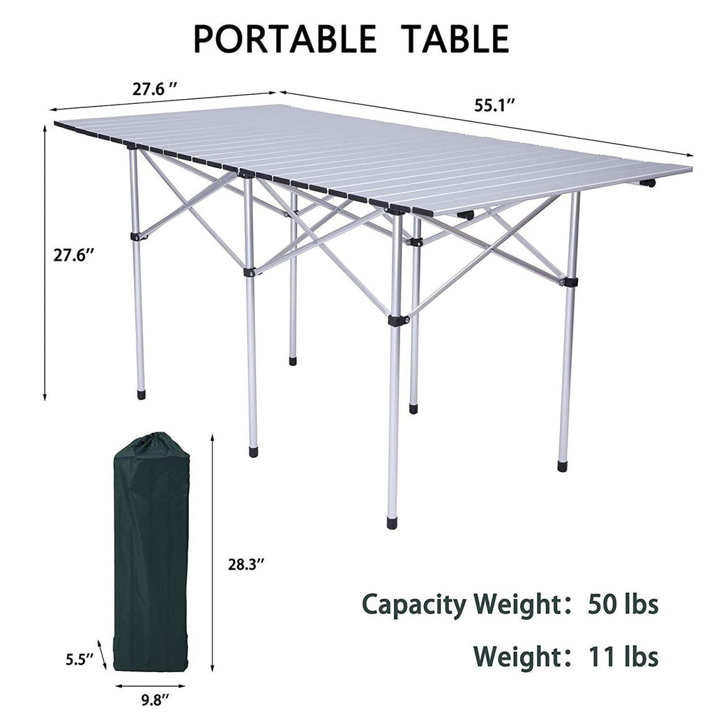 Yeah Depot - Portable Folding Lightweight Aluminum Camping Picnic Table for 4-6, Compact Roll Top Table with Carry Bag