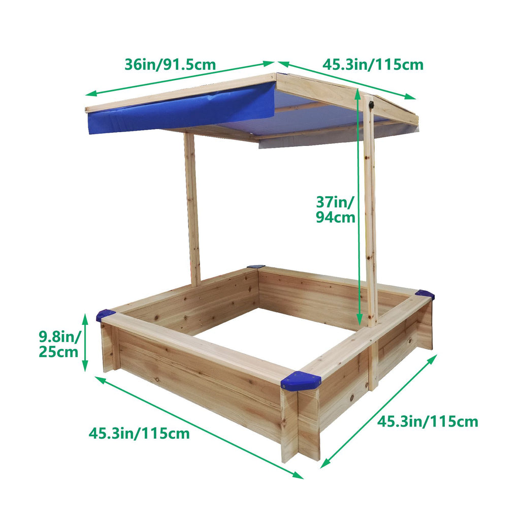 Yeah Depot - Children's Wooden Sandbox with Adjustable Canopy, Sand box with cover for Garden, Sand Pit for Kids Wood Playset Beach Patio Outdoor Backyard - Upgrade Retractable, Natural