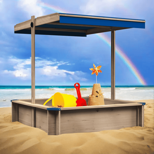 Yeah Depot - Children's Wooden Sandbox with Adjustable Canopy, Sand box with cover for Garden, Sand Pit for Kids Wood Playset Beach Patio Outdoor Backyard - Upgrade Retractable, Natural