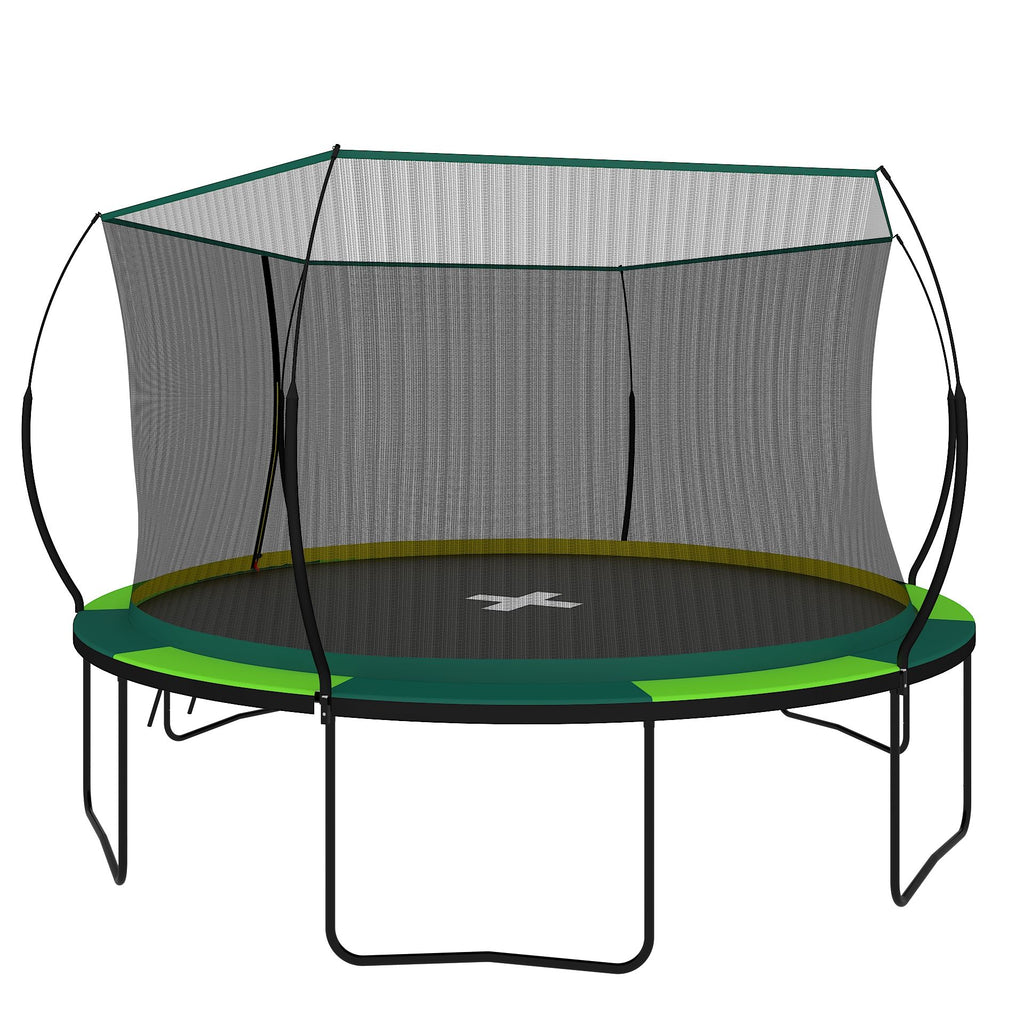 Yeah Depot - YC 14FT Recreational Trampolines with Enclosure for Kids and Adults with Patented Fiberglass Curved Poles Pumpkin -Green