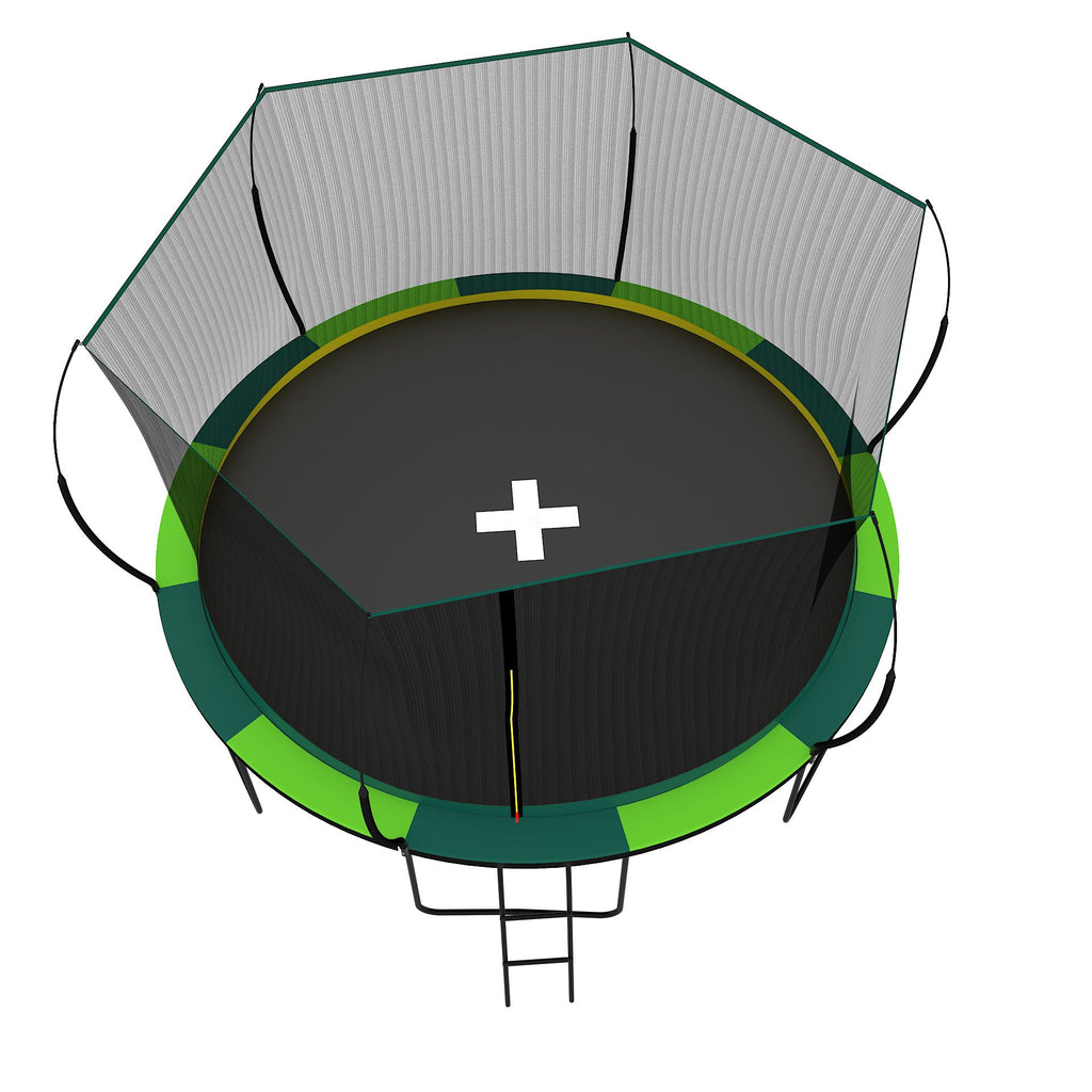 Yeah Depot - YC 14FT Recreational Trampolines with Enclosure for Kids and Adults with Patented Fiberglass Curved Poles Pumpkin -Green