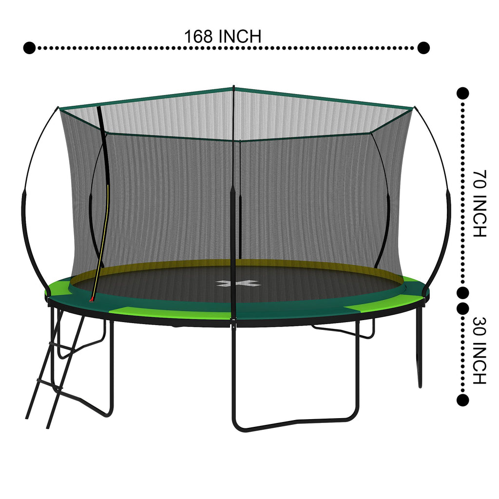Yeah Depot - YC 14FT Recreational Trampolines with Enclosure for Kids and Adults with Patented Fiberglass Curved Poles Pumpkin -Green