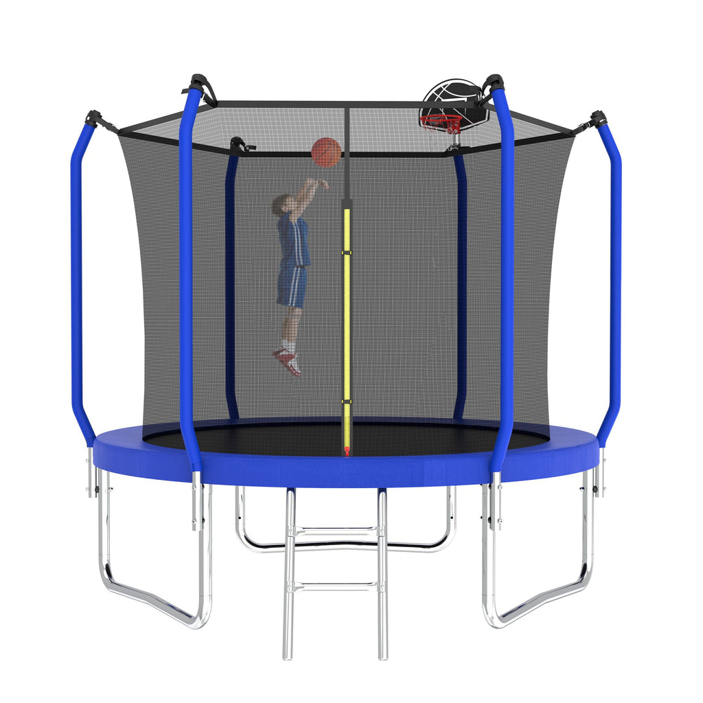Yeah Depot - 8FT Trampoline with Basketball Hoop, ASTM Approved Reinforced Type Outdoor Trampoline with Enclosure Net