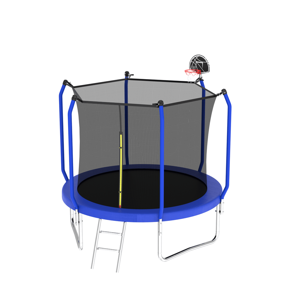 Yeah Depot - 8FT Trampoline with Basketball Hoop, ASTM Approved Reinforced Type Outdoor Trampoline with Enclosure Net
