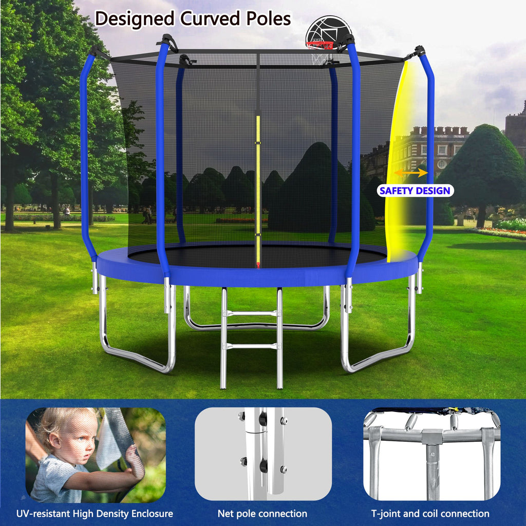Yeah Depot - 8FT Trampoline with Basketball Hoop, ASTM Approved Reinforced Type Outdoor Trampoline with Enclosure Net