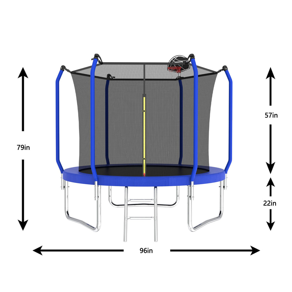 Yeah Depot - 8FT Trampoline with Basketball Hoop, ASTM Approved Reinforced Type Outdoor Trampoline with Enclosure Net