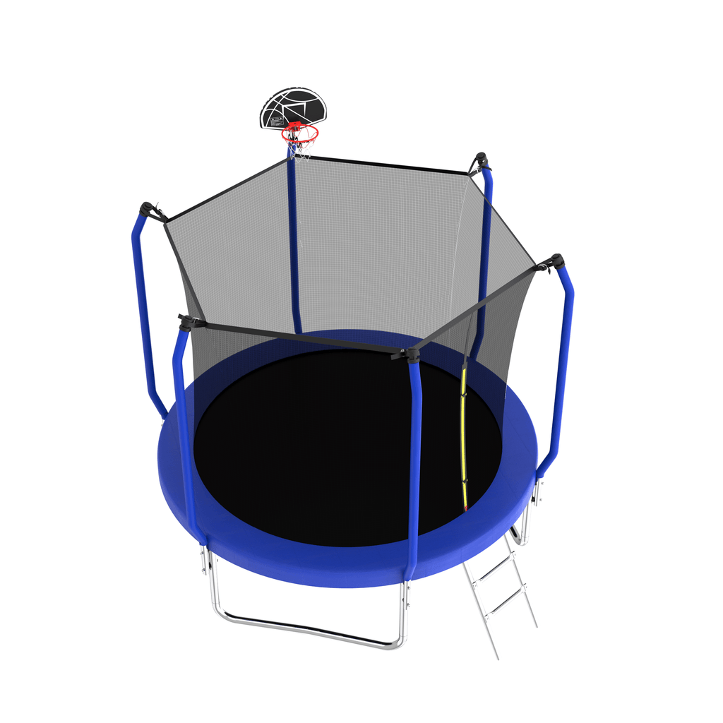 Yeah Depot - 8FT Trampoline with Basketball Hoop, ASTM Approved Reinforced Type Outdoor Trampoline with Enclosure Net