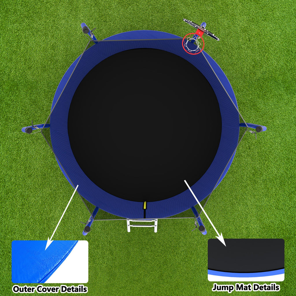 Yeah Depot - 8FT Trampoline with Basketball Hoop, ASTM Approved Reinforced Type Outdoor Trampoline with Enclosure Net