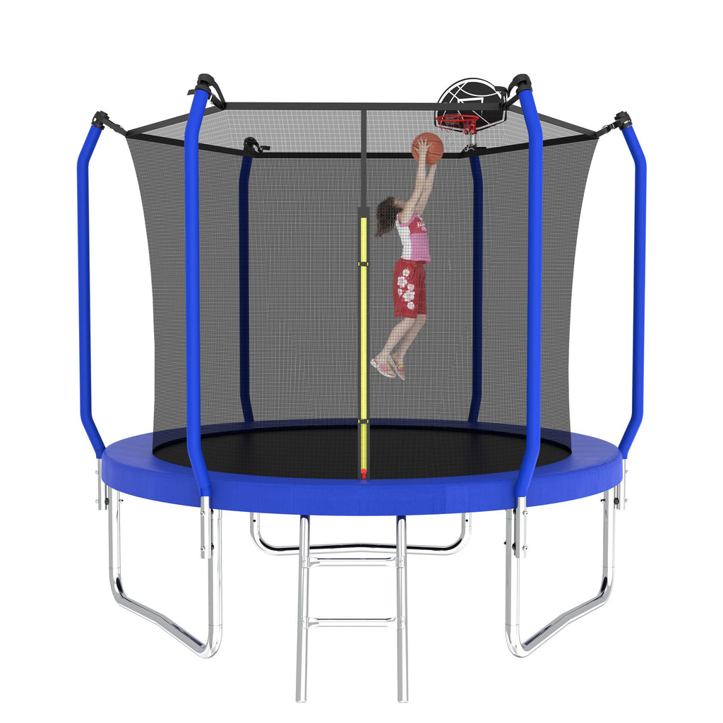 Yeah Depot - 10FT Trampoline with Basketball Hoop, ASTM Approved Reinforced Type Outdoor Trampoline with Enclosure Net