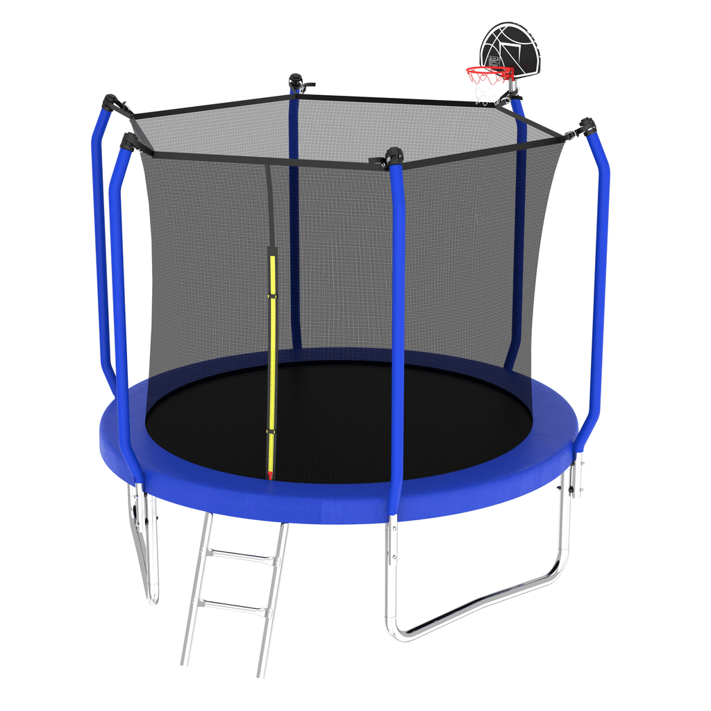 Yeah Depot - 10FT Trampoline with Basketball Hoop, ASTM Approved Reinforced Type Outdoor Trampoline with Enclosure Net