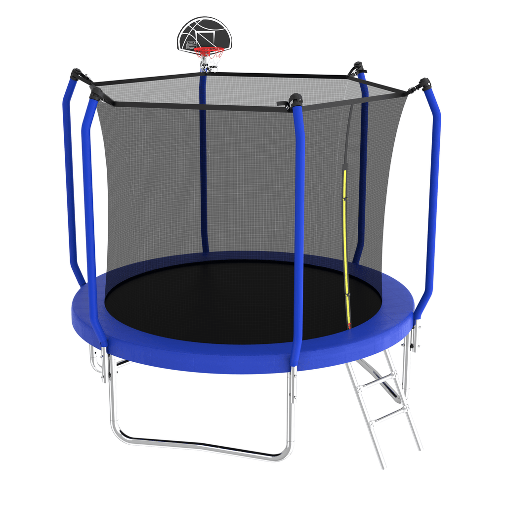 Yeah Depot - 10FT Trampoline with Basketball Hoop, ASTM Approved Reinforced Type Outdoor Trampoline with Enclosure Net