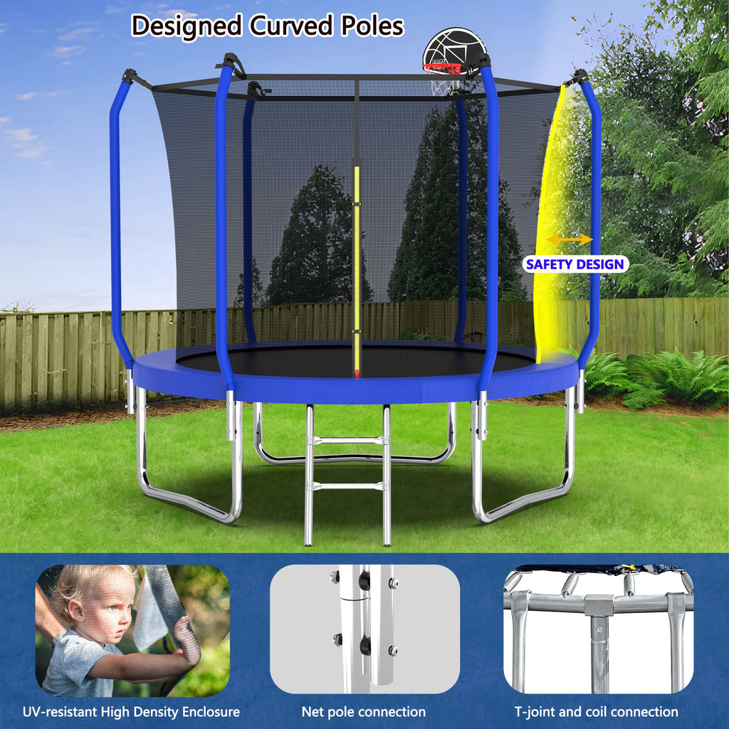 Yeah Depot - 10FT Trampoline with Basketball Hoop, ASTM Approved Reinforced Type Outdoor Trampoline with Enclosure Net