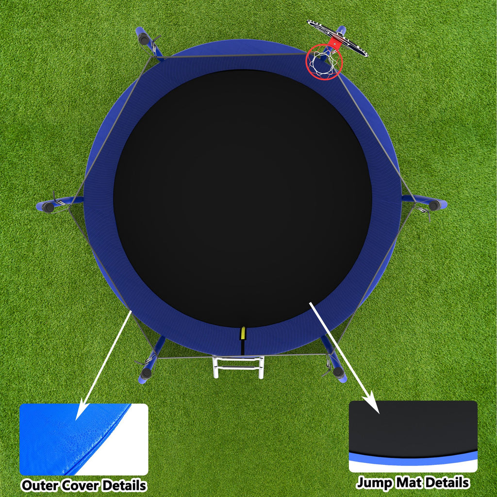 Yeah Depot - 10FT Trampoline with Basketball Hoop, ASTM Approved Reinforced Type Outdoor Trampoline with Enclosure Net