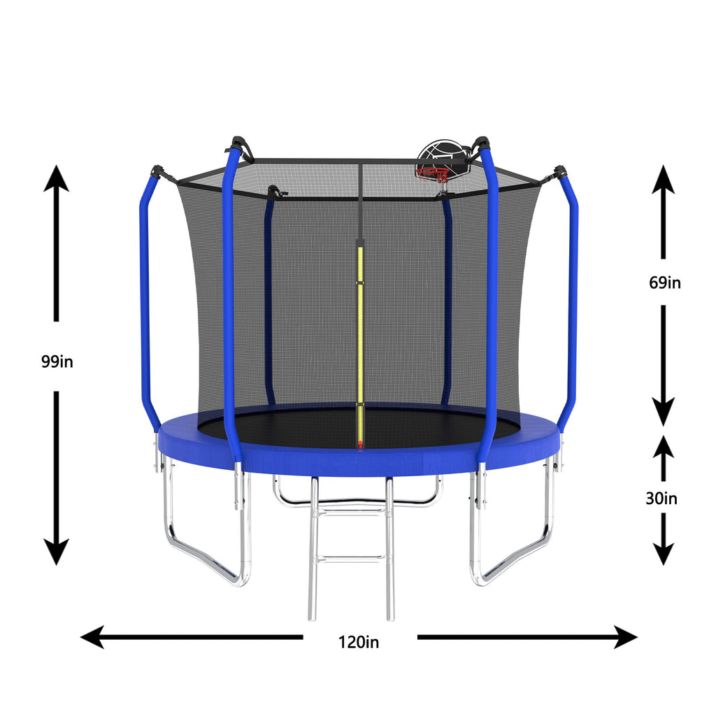 Yeah Depot - 10FT Trampoline with Basketball Hoop, ASTM Approved Reinforced Type Outdoor Trampoline with Enclosure Net