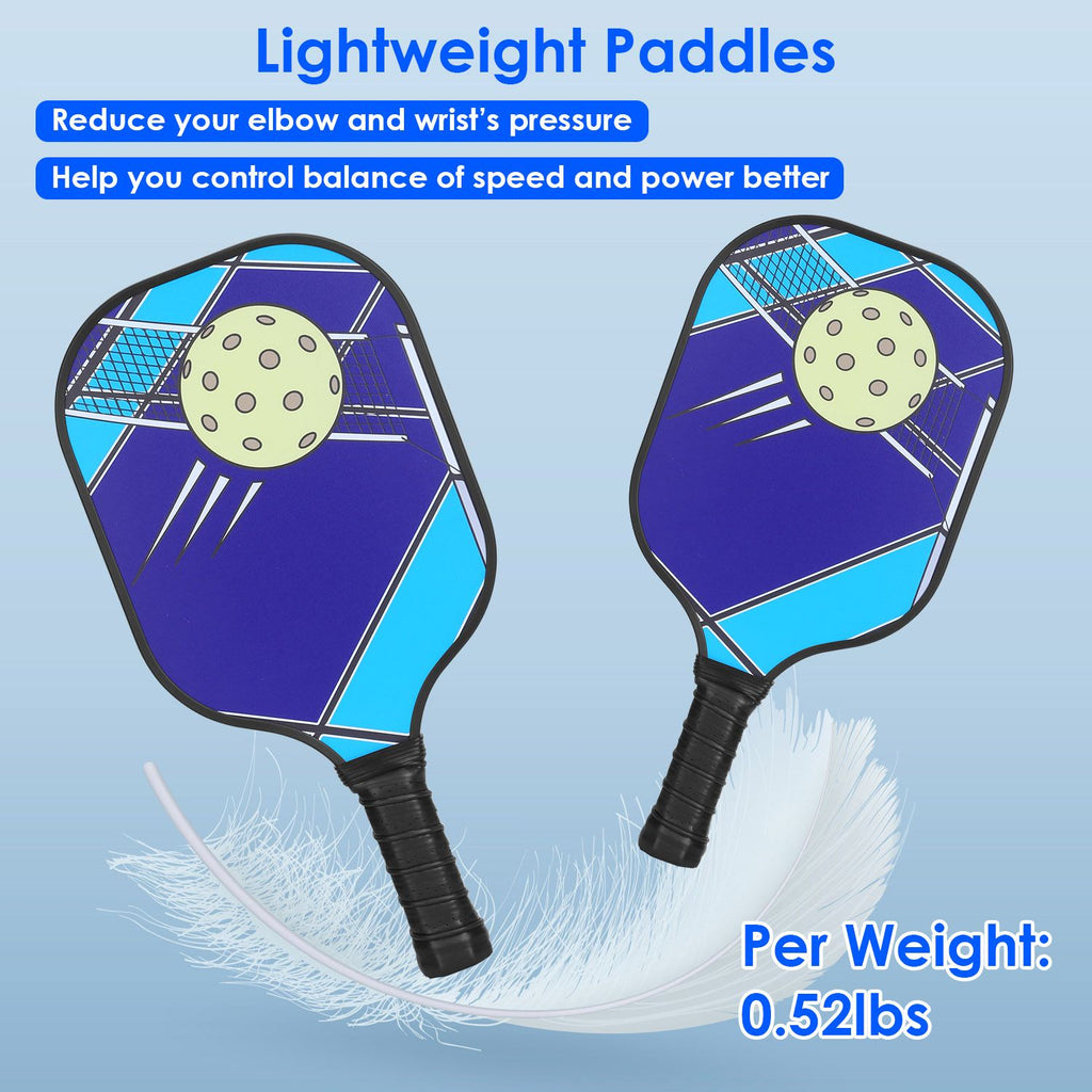 Eggracks by Global Phoenix - 1Pc Pickleball Set 2 Fiberglass Paddles 4 Outdoor Indoor Balls Portable Carry Bag 2 Cooling Towel Lightweight Ergonomic Grip for Beginners Pros