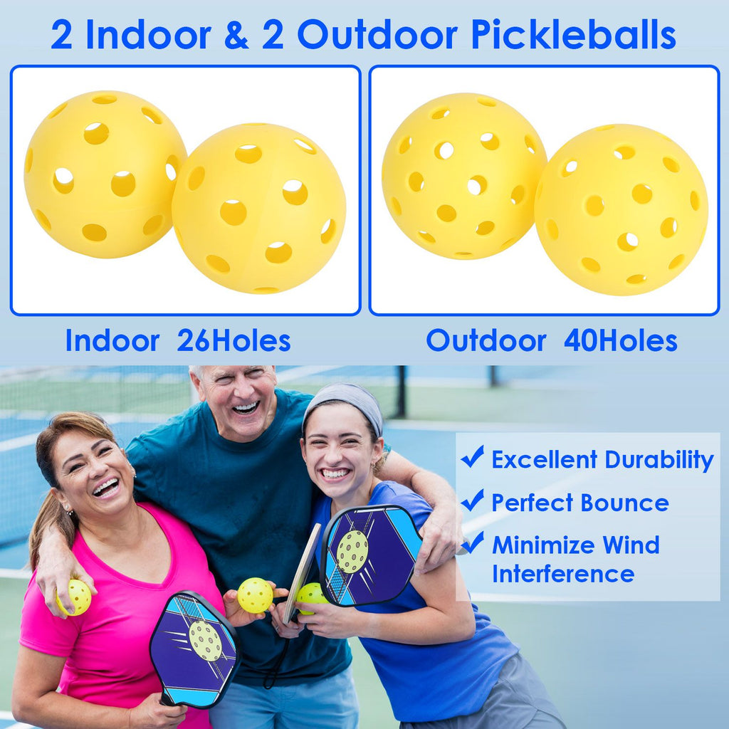 Eggracks by Global Phoenix - 1Pc Pickleball Set 2 Fiberglass Paddles 4 Outdoor Indoor Balls Portable Carry Bag 2 Cooling Towel Lightweight Ergonomic Grip for Beginners Pros