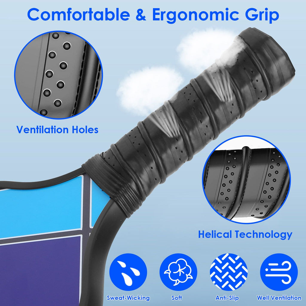 Eggracks by Global Phoenix - 1Pc Pickleball Set 2 Fiberglass Paddles 4 Outdoor Indoor Balls Portable Carry Bag 2 Cooling Towel Lightweight Ergonomic Grip for Beginners Pros