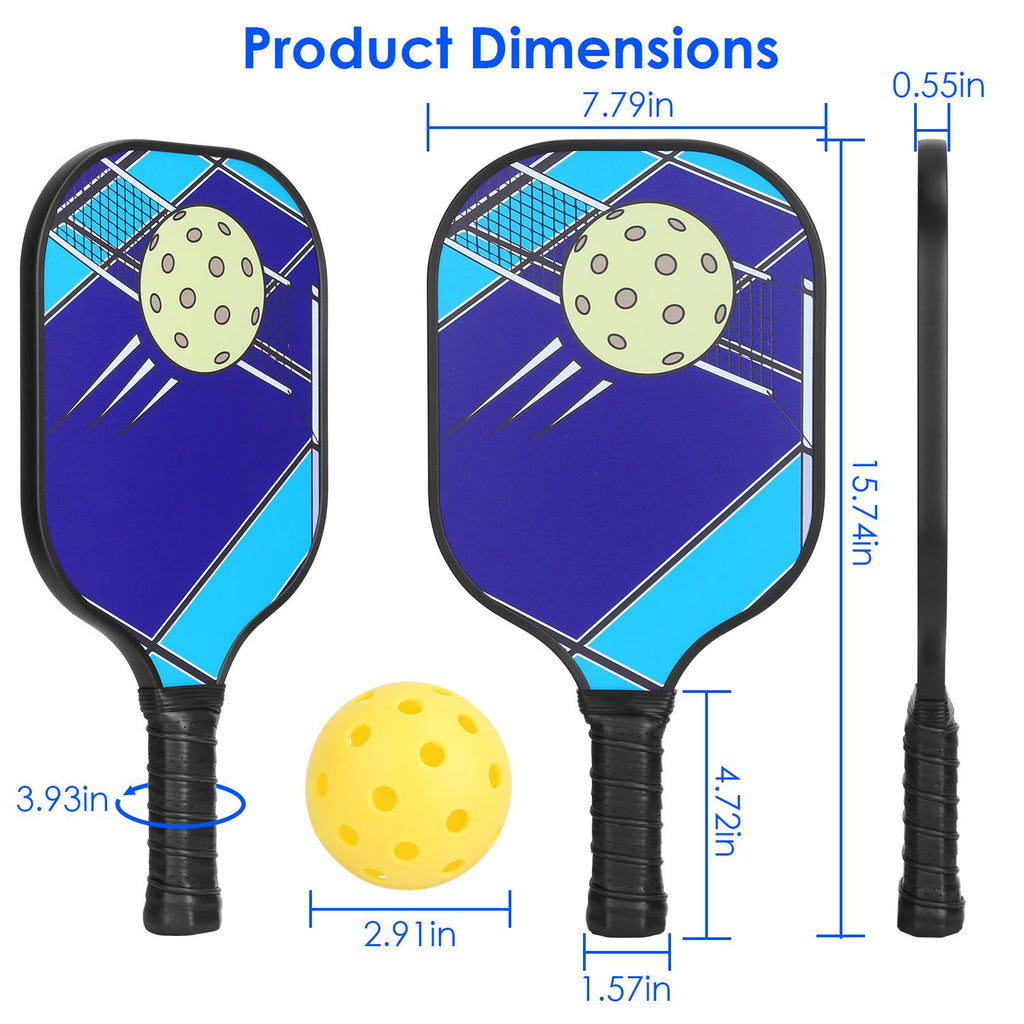 Eggracks by Global Phoenix - 1Pc Pickleball Set 2 Fiberglass Paddles 4 Outdoor Indoor Balls Portable Carry Bag 2 Cooling Towel Lightweight Ergonomic Grip for Beginners Pros