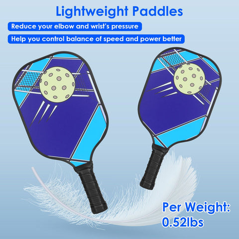 Eggracks by Global Phoenix - 1Pc Pickleball Set 2 Fiberglass Paddles 4 Outdoor Indoor Balls Portable Carry Bag 2 Cooling Towel Lightweight Ergonomic Grip for Beginners Pros