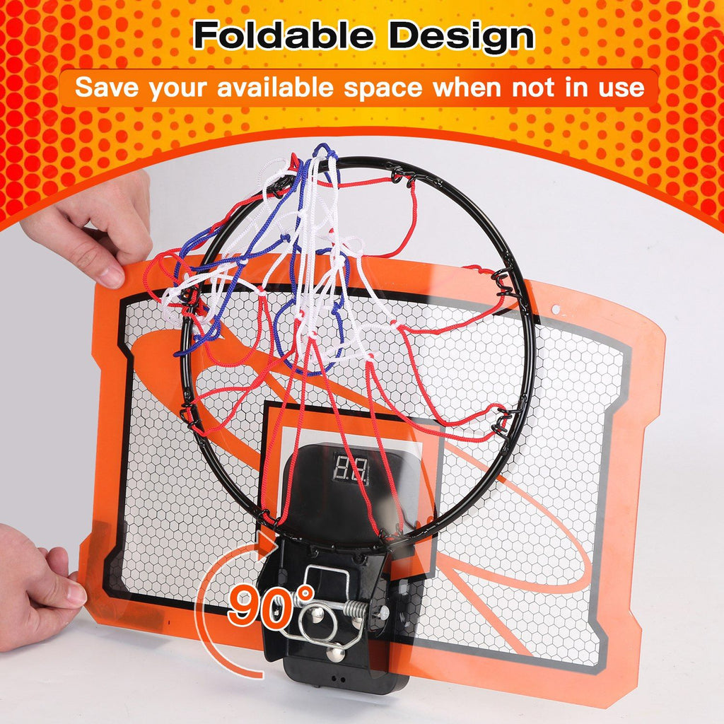 Eggracks by Global Phoenix - Indoor Mini Basketball Hoop Set Over Door Basketball Hoop with 4 Inflatable Balls Electric Audio Scorer Foldable Basket Gift for Kids and Adults
