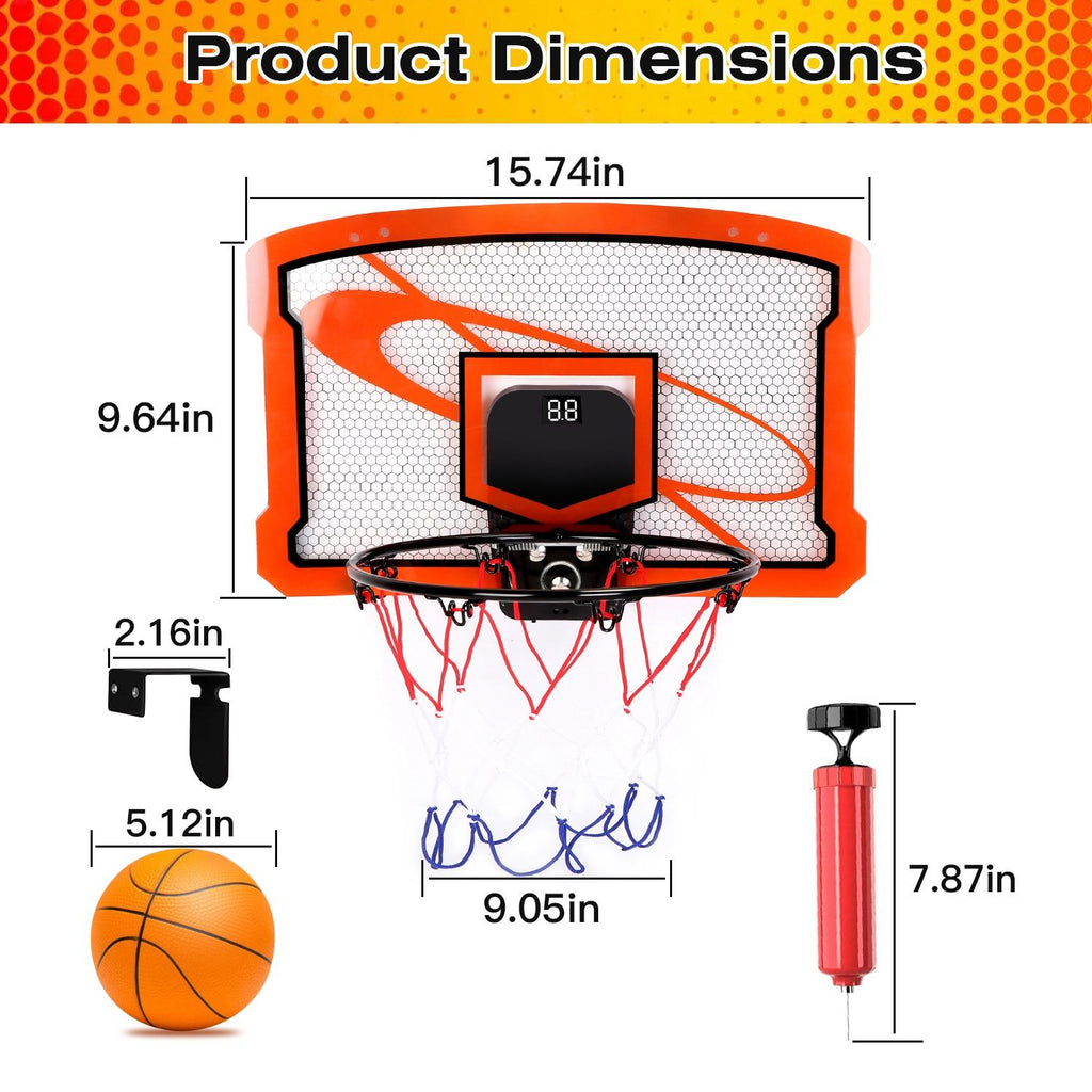 Eggracks by Global Phoenix - Indoor Mini Basketball Hoop Set Over Door Basketball Hoop with 4 Inflatable Balls Electric Audio Scorer Foldable Basket Gift for Kids and Adults