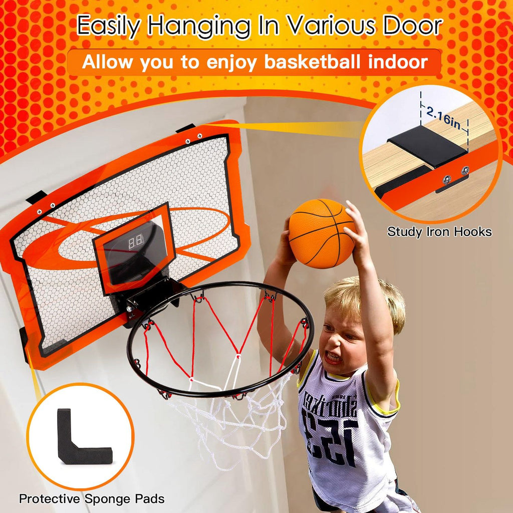 Eggracks by Global Phoenix - Indoor Mini Basketball Hoop Set Over Door Basketball Hoop with 4 Inflatable Balls Electric Audio Scorer Foldable Basket Gift for Kids and Adults
