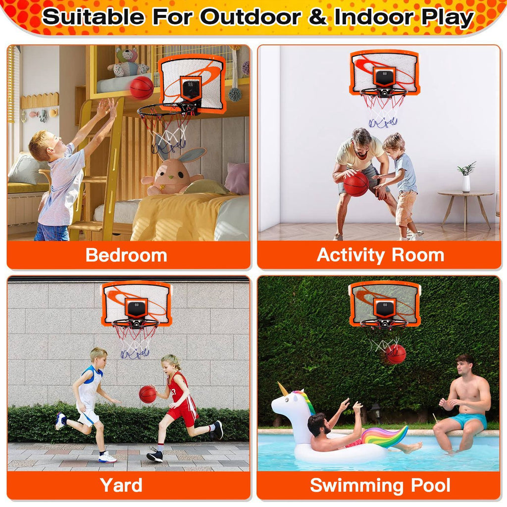 Eggracks by Global Phoenix - Indoor Mini Basketball Hoop Set Over Door Basketball Hoop with 4 Inflatable Balls Electric Audio Scorer Foldable Basket Gift for Kids and Adults
