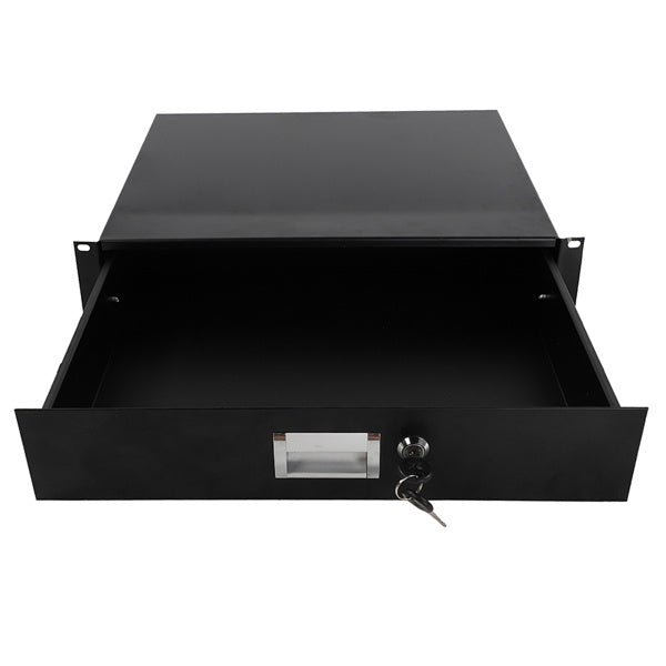 inQ Boutique - 19'' 2U Steel Plate DJ Drawer Equipment Cabinet with Keys Black